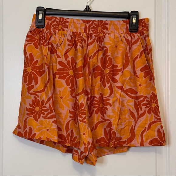 Sage the label, High Waist Orange and Red Shorts with Tropical Print - Picture 1 of 3